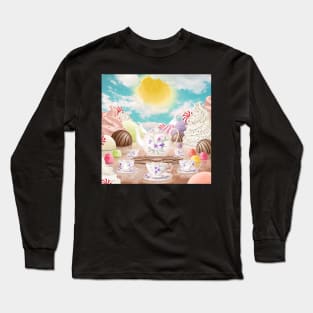 Fantasy candy land illustration. Sweets wonderworld landscape. Magical tea set. Long Sleeve T-Shirt